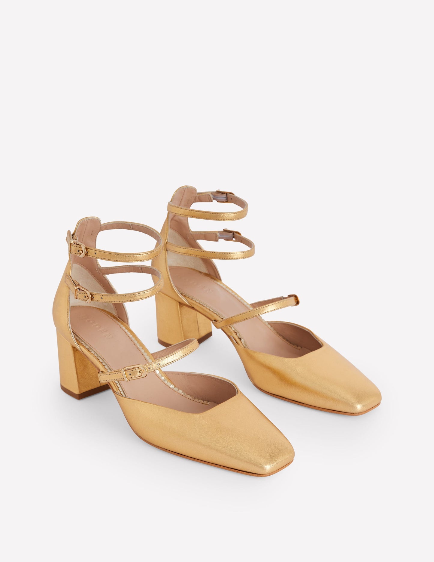 Multi Strap Block Heel Pump -Gold