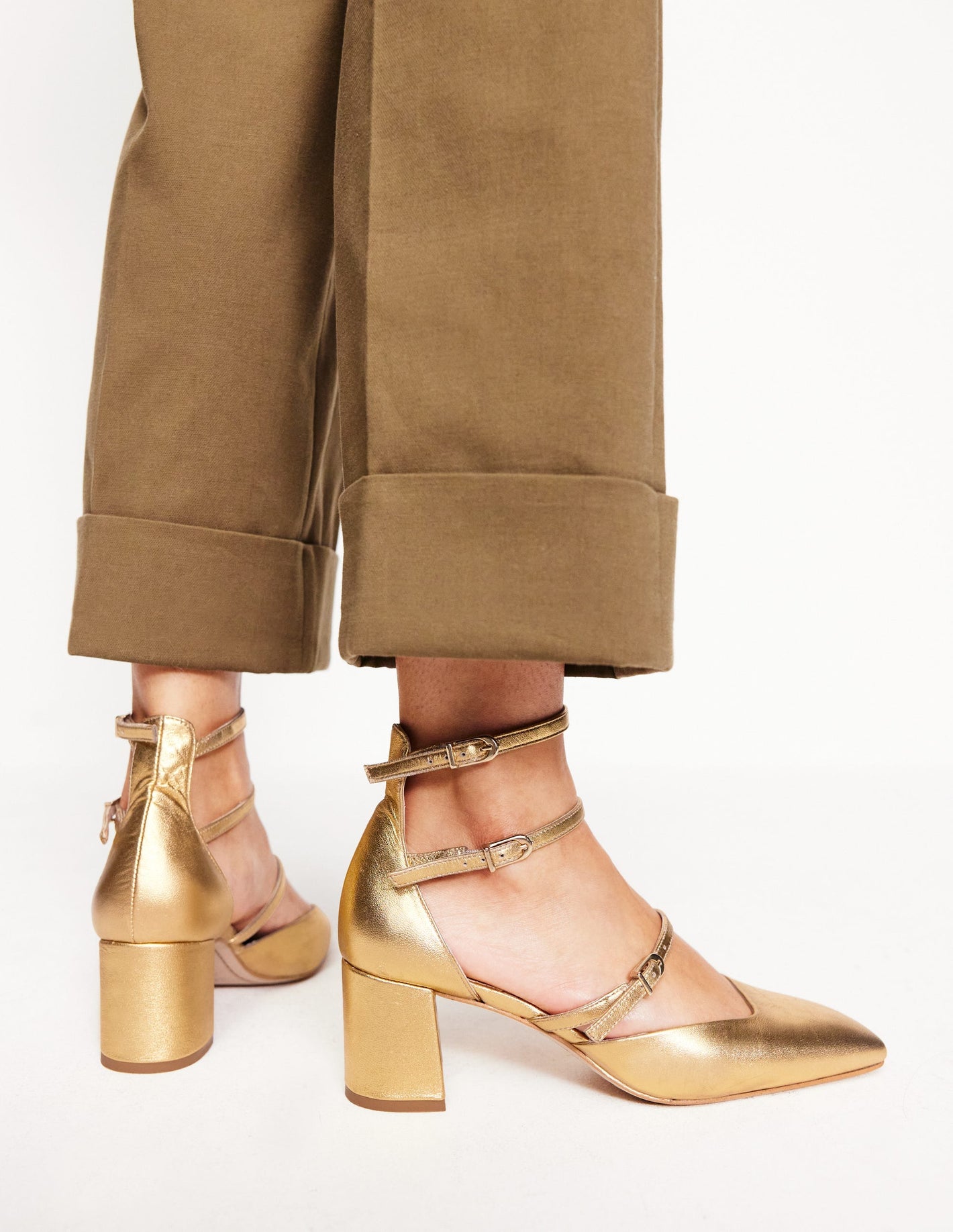 Multi Strap Block Heel Pump -Gold