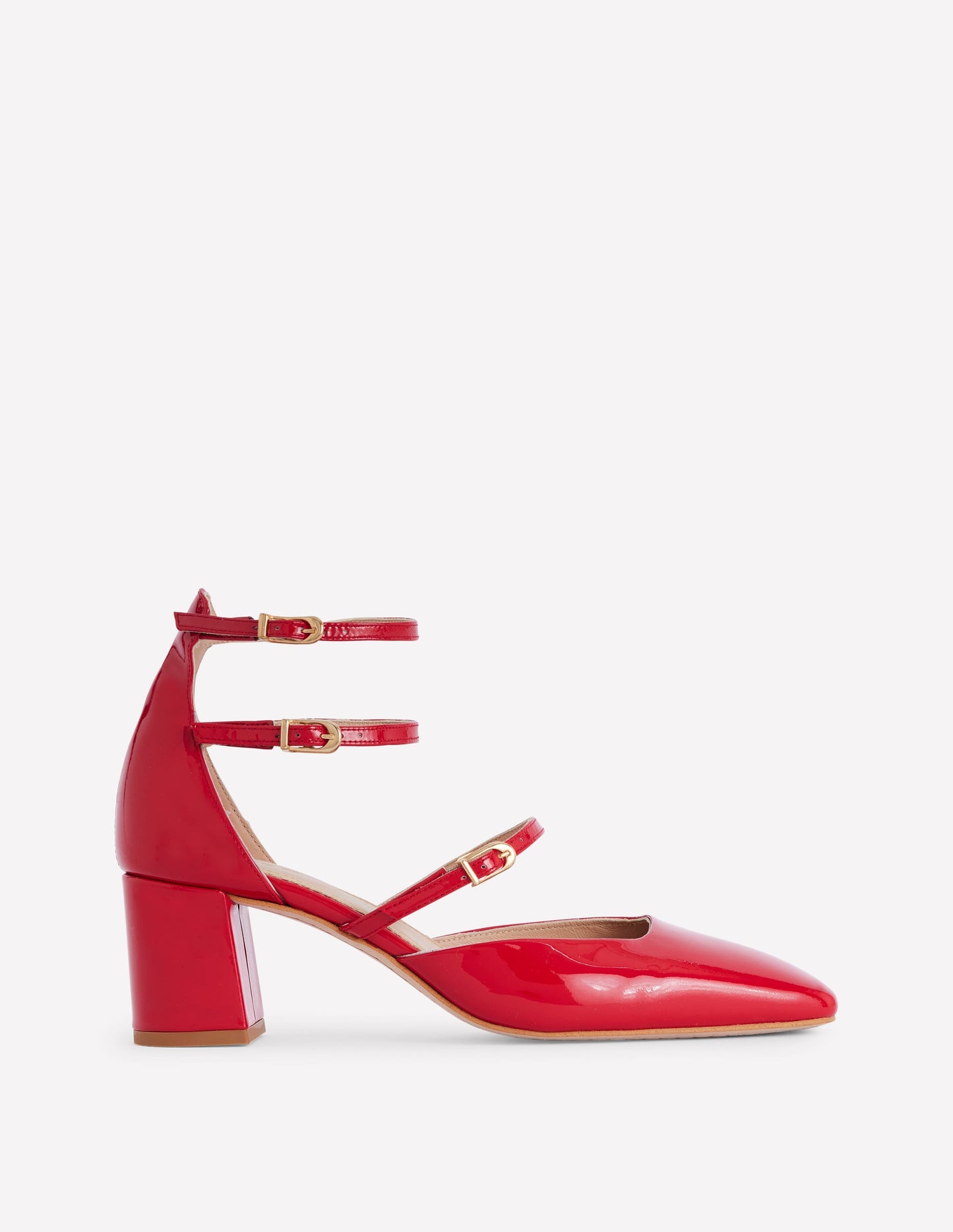 Multi Strap Block Heel Pump -Poppy Red