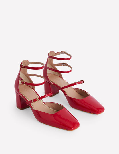 Multi Strap Block Heel Pump -Poppy Red