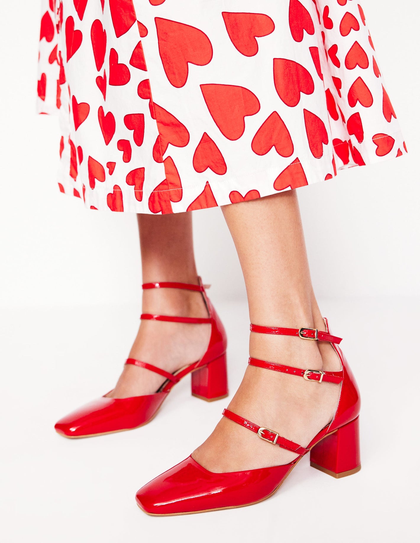 Multi Strap Block Heel Pump -Poppy Red