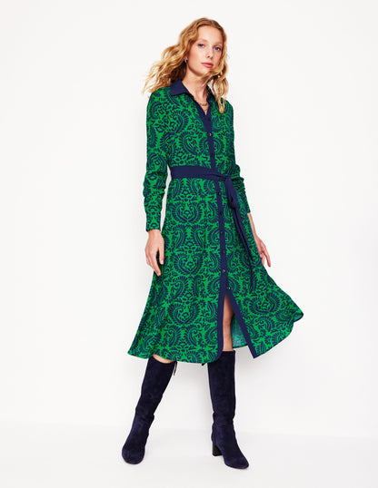 Kate Midi Shirt Dress -Rich Emerald, Decorative Flora