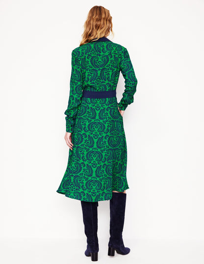 Kate Midi Shirt Dress -Rich Emerald, Decorative Flora