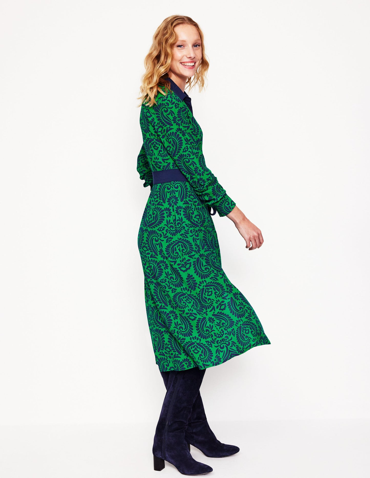 Kate Midi Shirt Dress -Rich Emerald, Decorative Flora