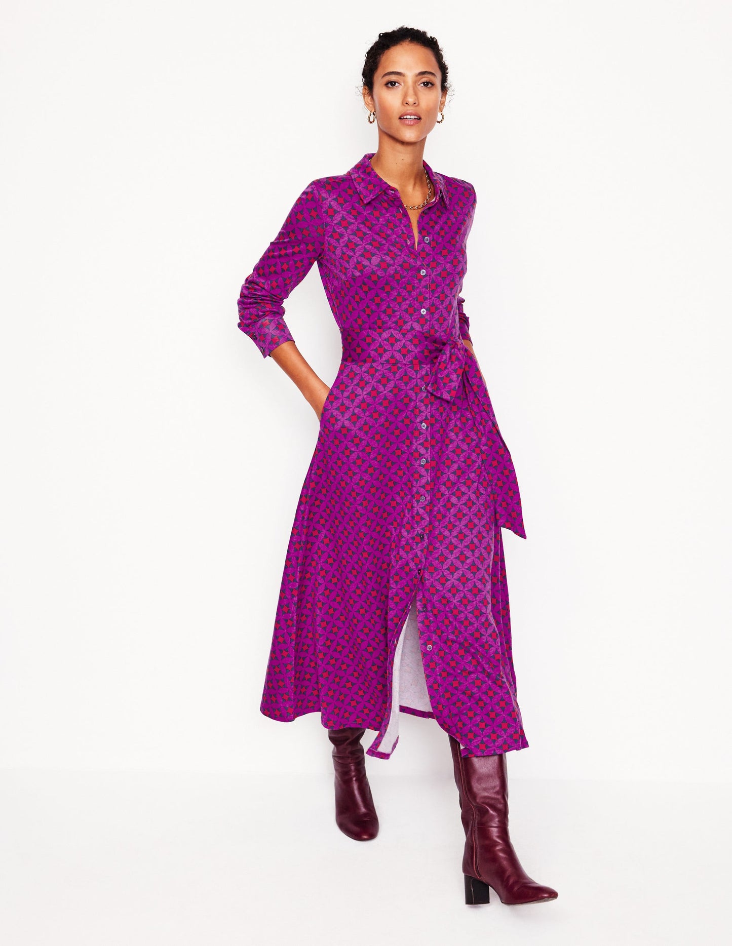 Marcia Jersey Midi Shirt Dress -Regal Purple, Diamond Terrace