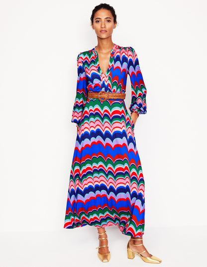 Ivy Smocked Midi Dress -Multi, Abstract Wave