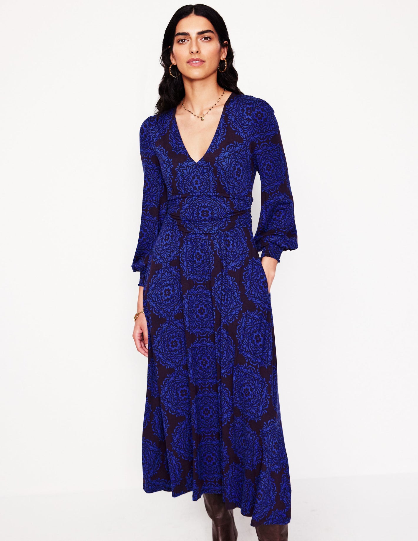 Daphne Jersey Maxi Dress -Purple, Mosaic Cascade