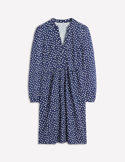 Naomi Relaxed Jersey Dress -French Navy, Abstract Dot