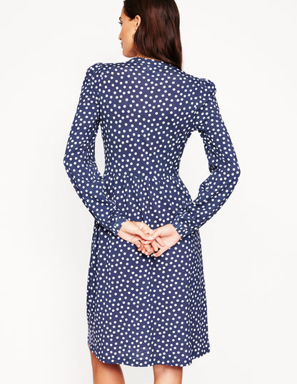 Naomi Relaxed Jersey Dress -French Navy, Abstract Dot