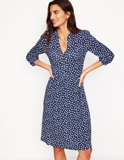 Naomi Relaxed Jersey Dress -French Navy, Abstract Dot