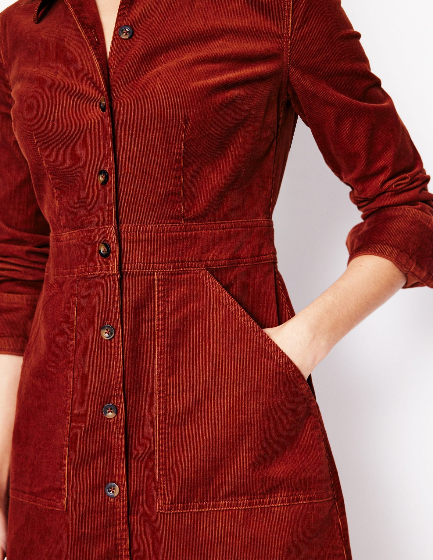 Flora Cord Shirt Dress-Cognac