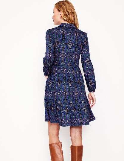 Tiered Jersey Shirt Dress -Navy, Paisley Bud Variation