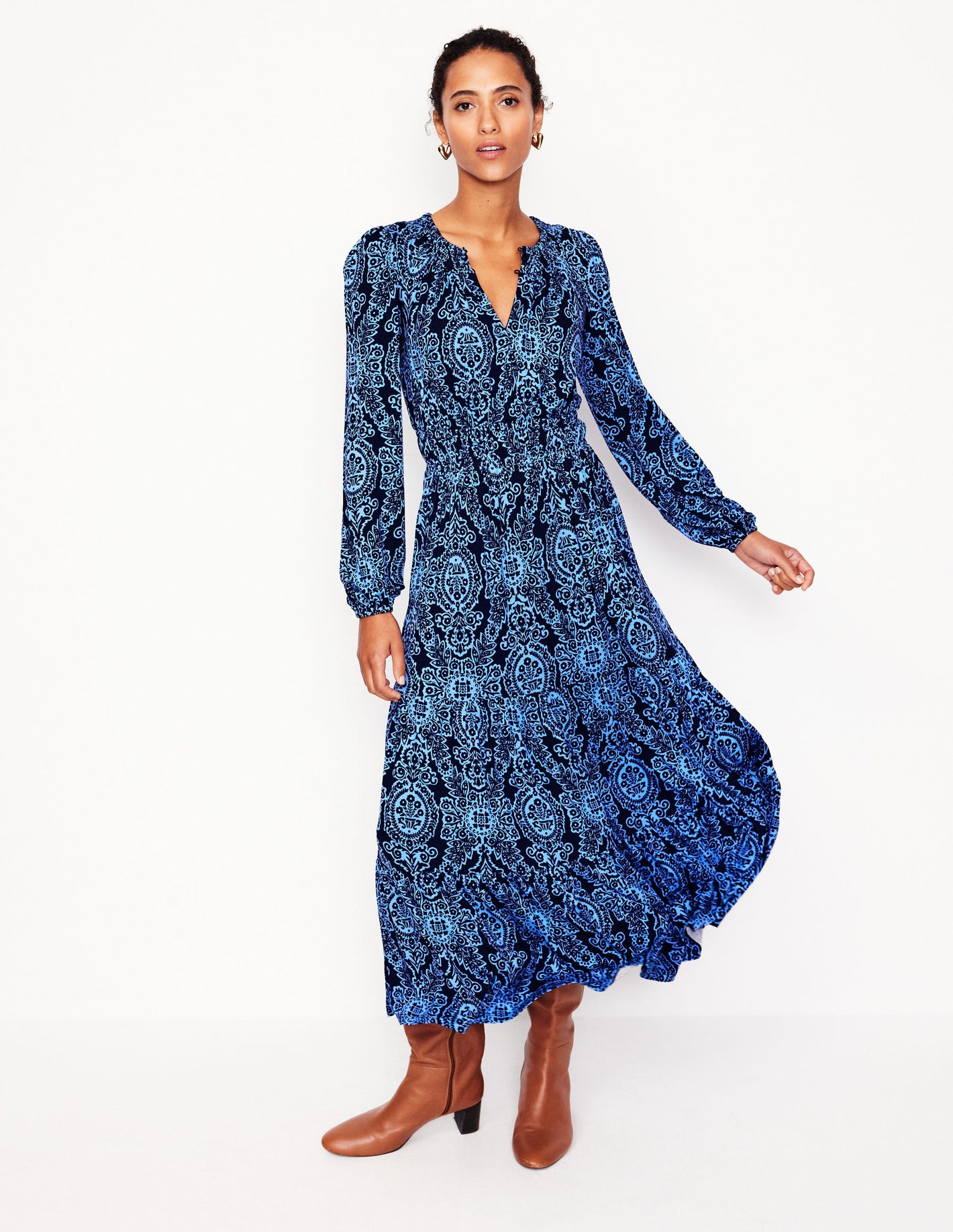 Smock Tiered Jersey Midi Dress -Forget-me-not, Opulent Vine