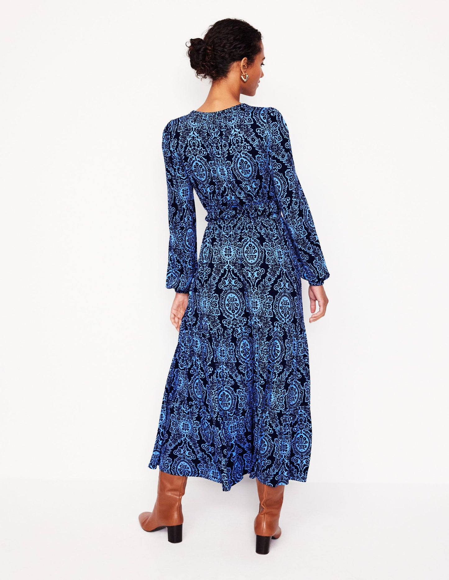 Smock Tiered Jersey Midi Dress -Forget-me-not, Opulent Vine