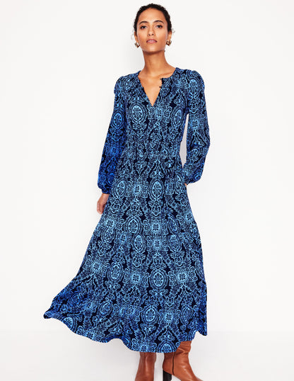 Smock Tiered Jersey Midi Dress -Forget-me-not, Opulent Vine