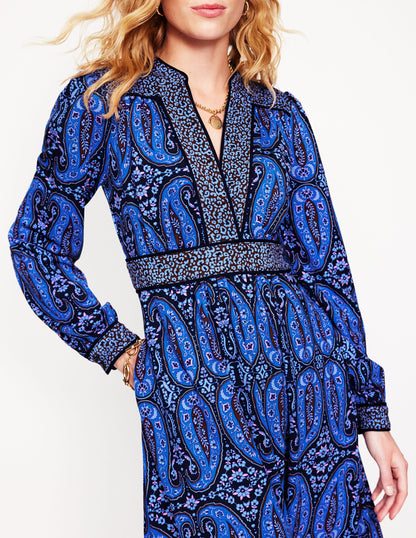 Hotched Ponte Dress -Blue, Paisley Bud