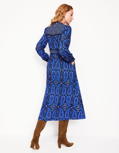 Hotched Ponte Dress -Blue, Paisley Bud