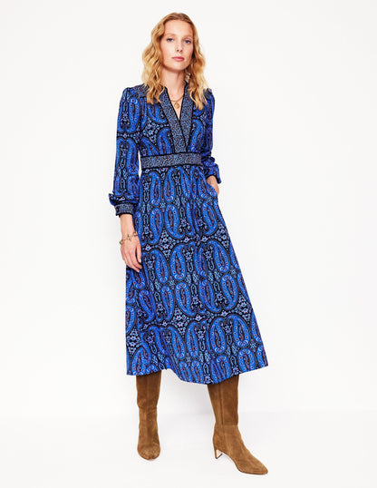 Hotched Ponte Dress -Blue, Paisley Bud