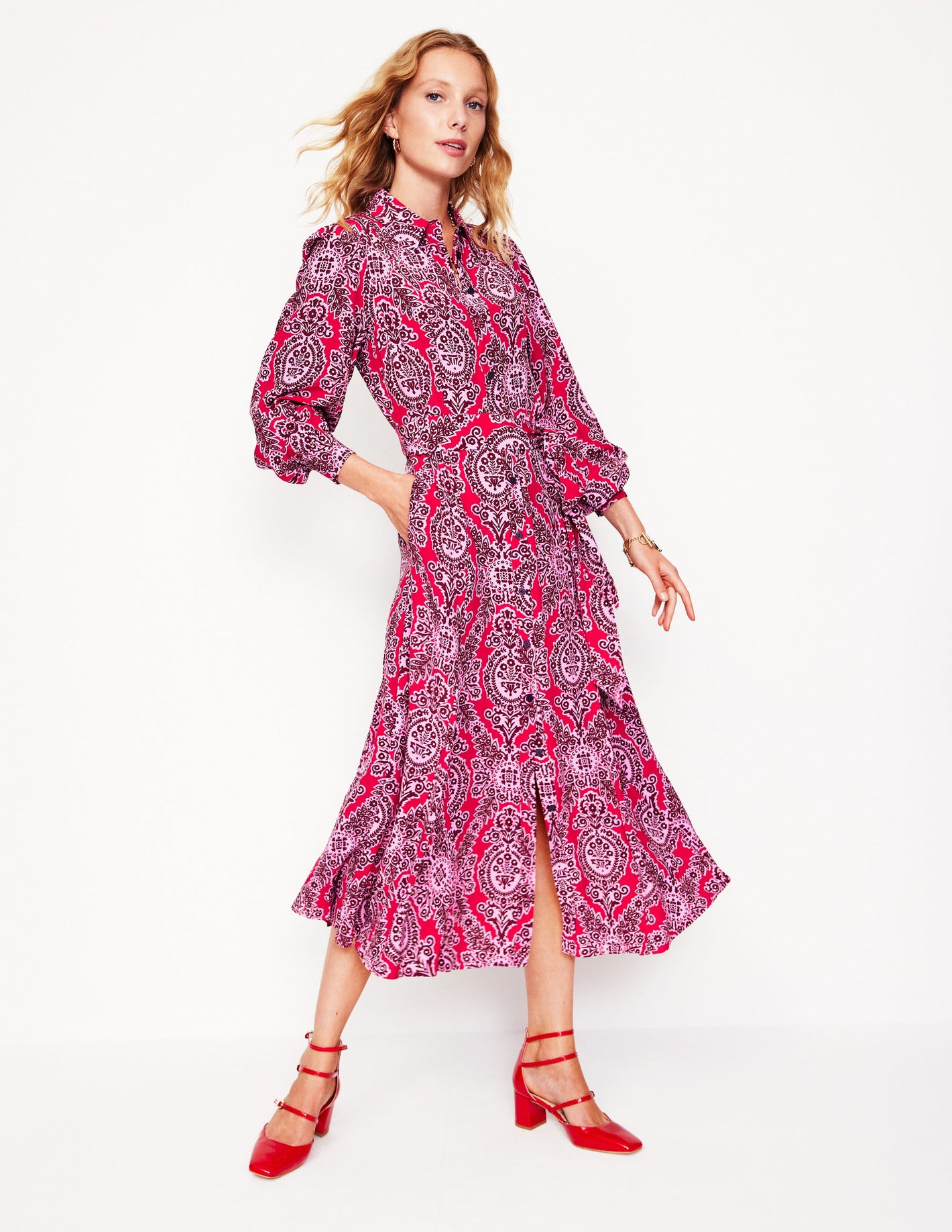 Martha Godet Maxi Shirt Dress -Bright Ruby, Opulent Vine