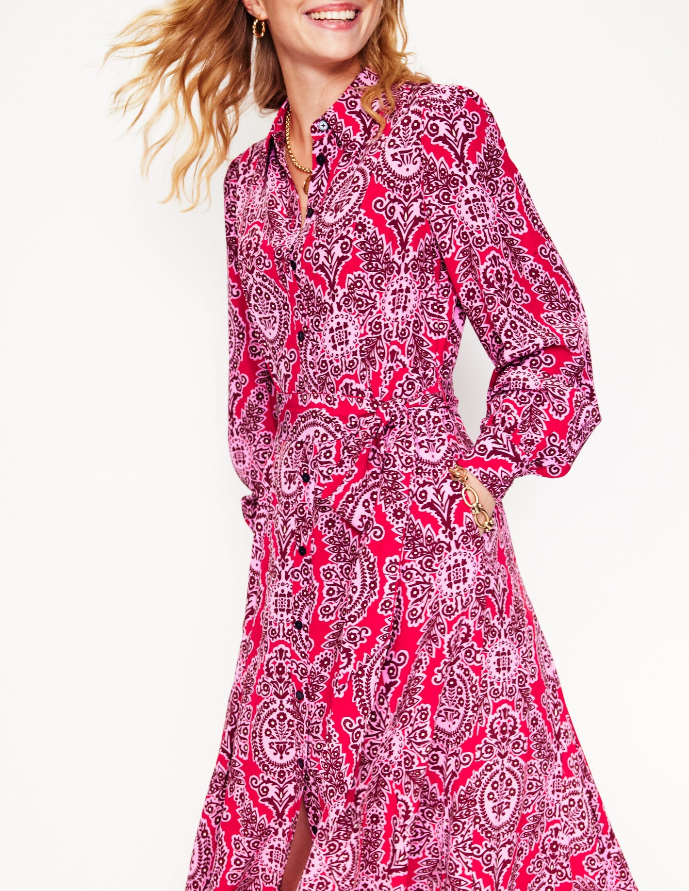 Martha Godet Maxi Shirt Dress -Bright Ruby, Opulent Vine