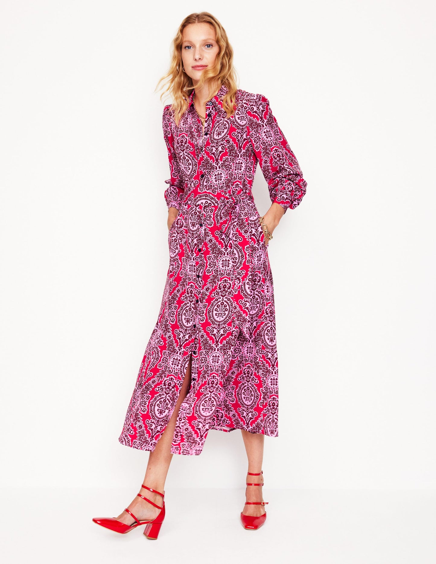 Martha Godet Maxi Shirt Dress -Bright Ruby, Opulent Vine