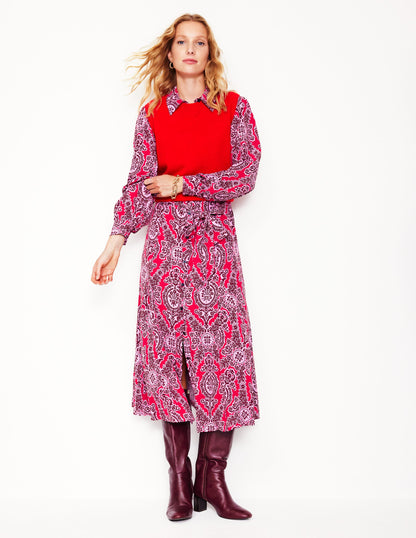 Martha Godet Maxi Shirt Dress -Bright Ruby, Opulent Vine