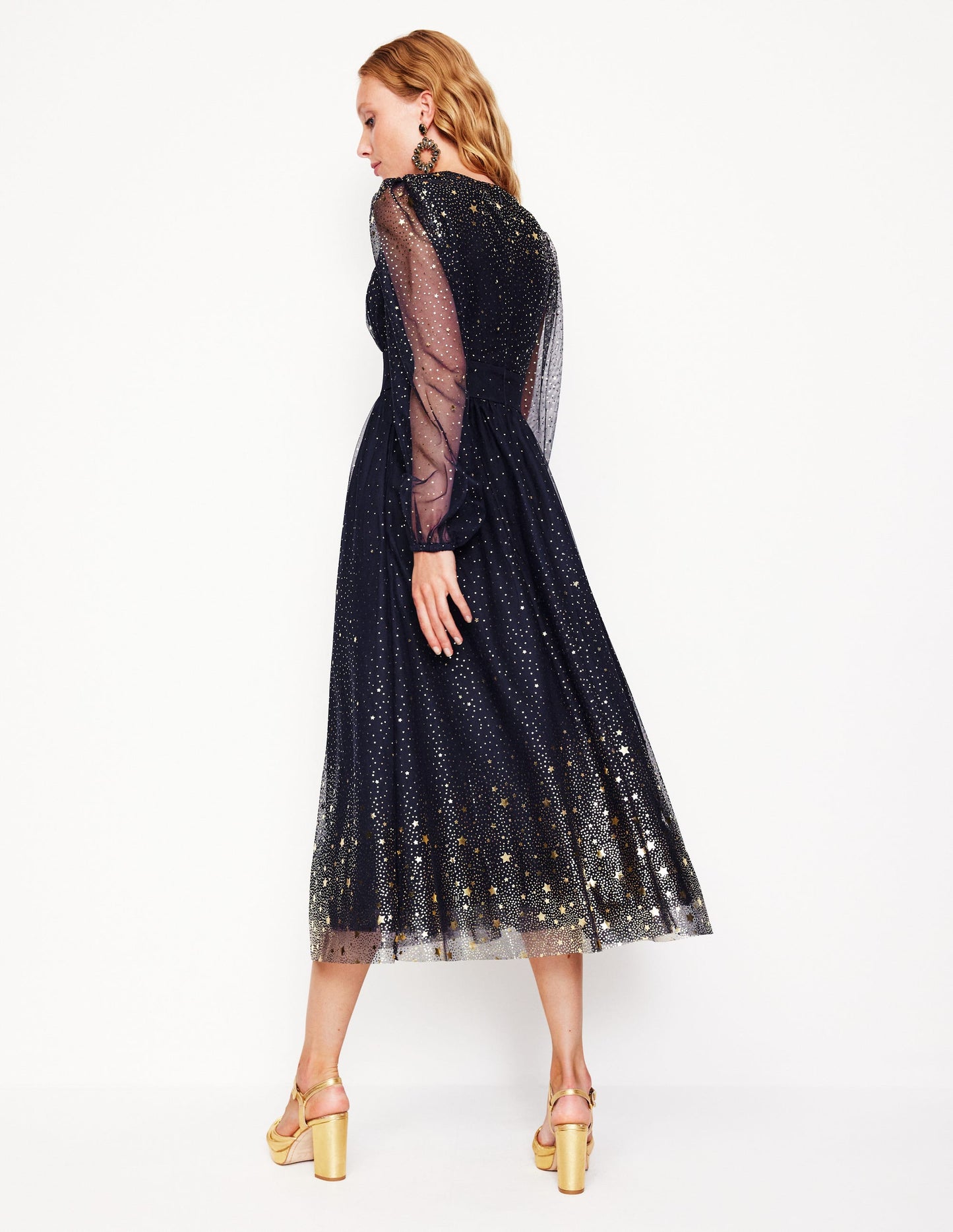 Christina Tulle Midi Dress -Navy, Foil Scattered Stars