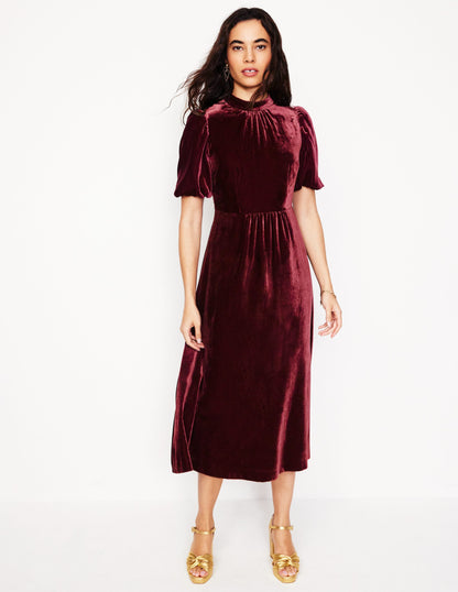 High Neck Velvet Dress-Cabernet