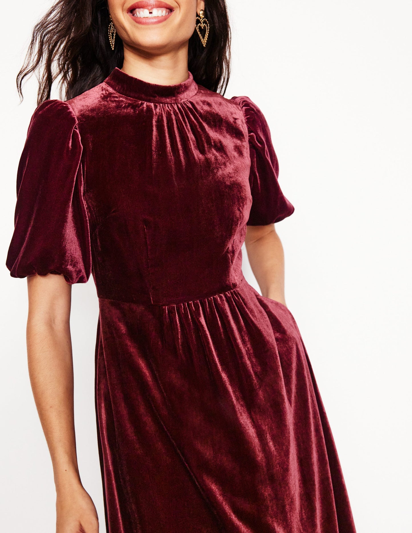 High Neck Velvet Dress-Cabernet