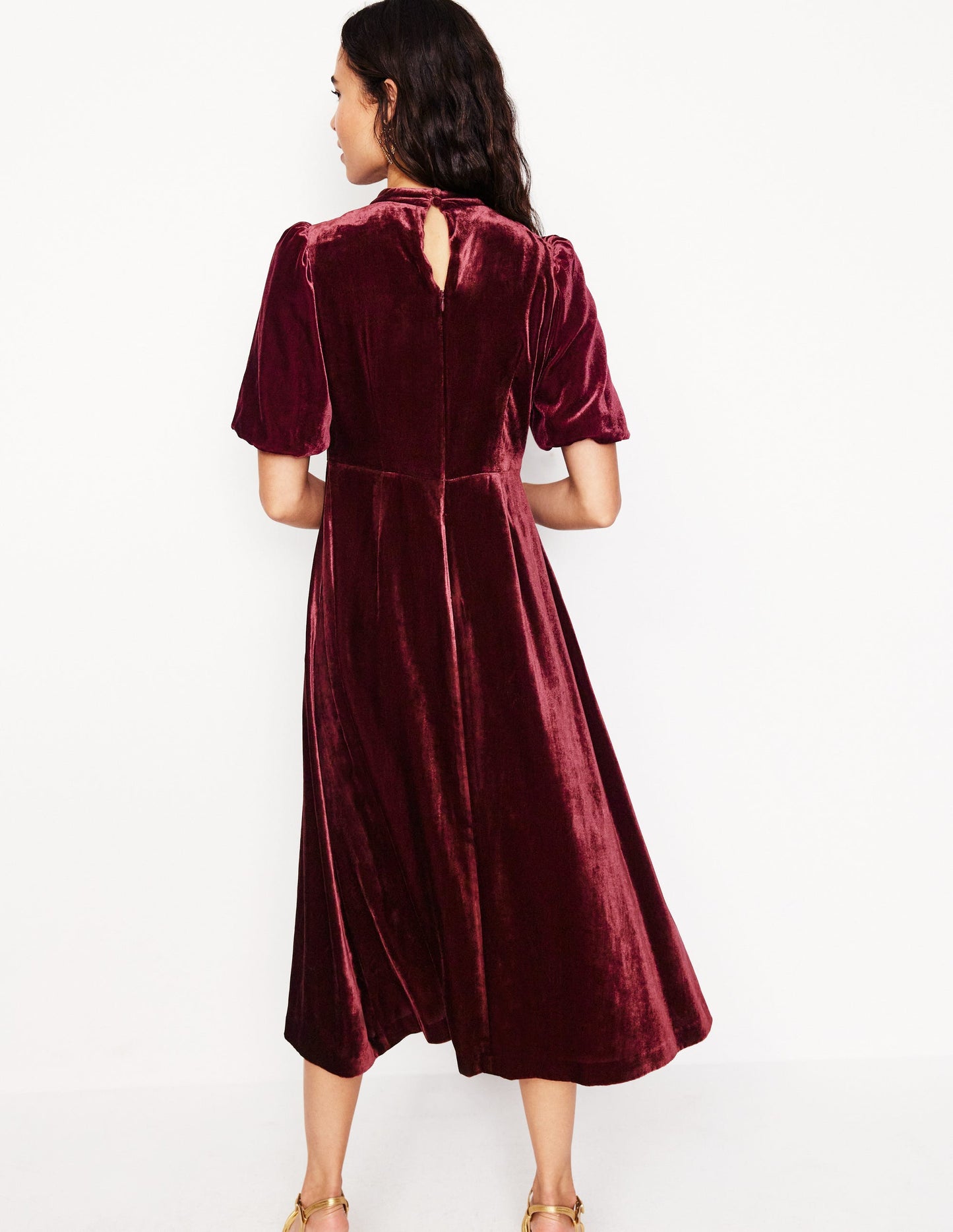 High Neck Velvet Dress-Cabernet