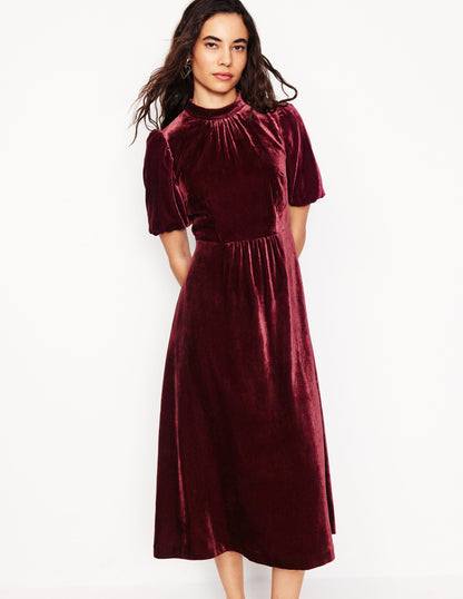 High Neck Velvet Dress-Cabernet