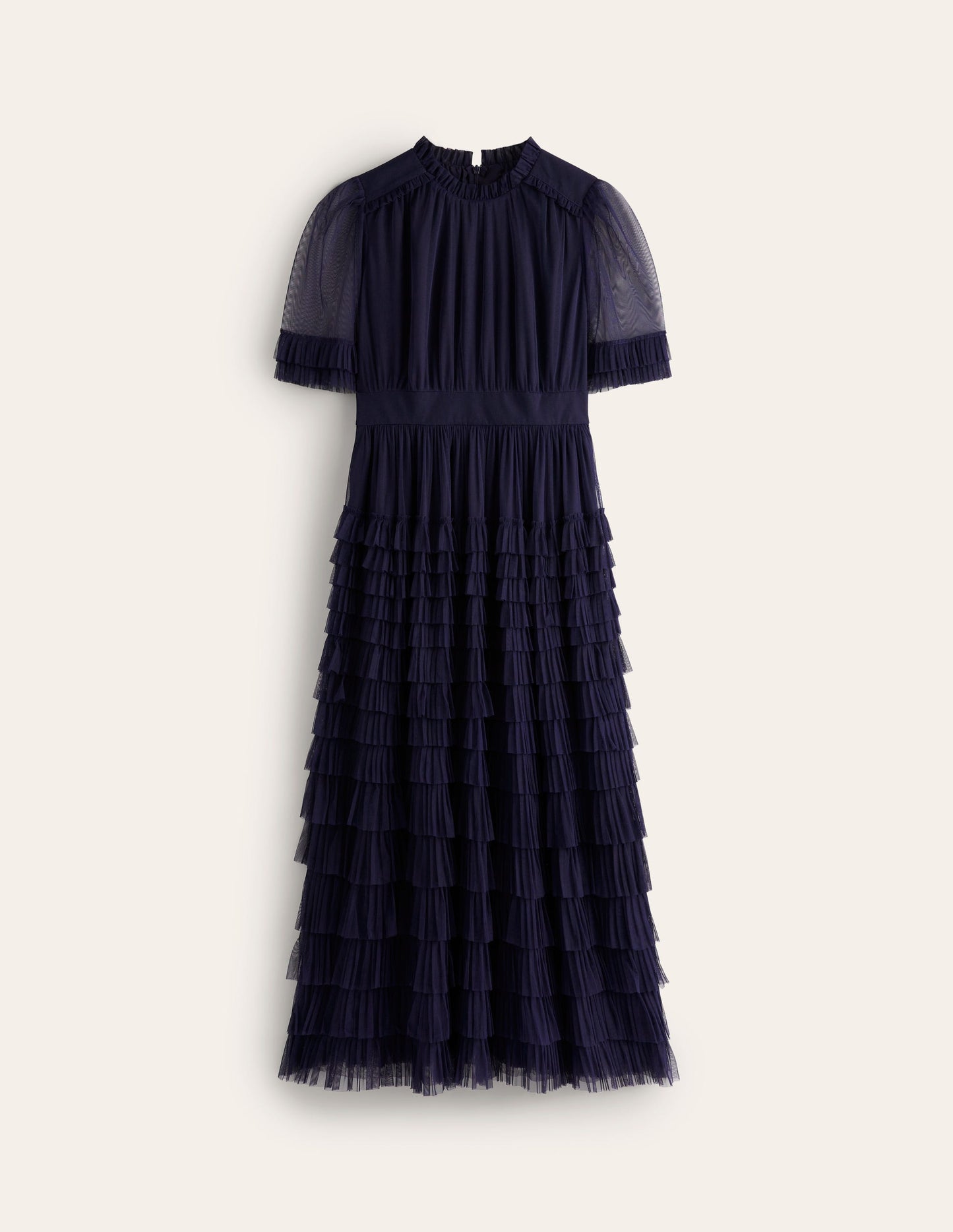 Tiered Ruffle Tulle Dress-Navy