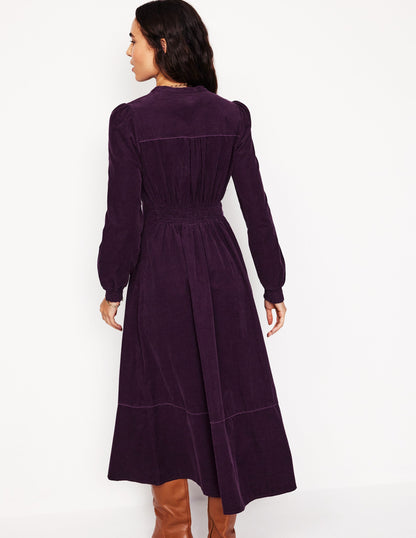 Zoe Zip Up Cord Midi Dress -Damson