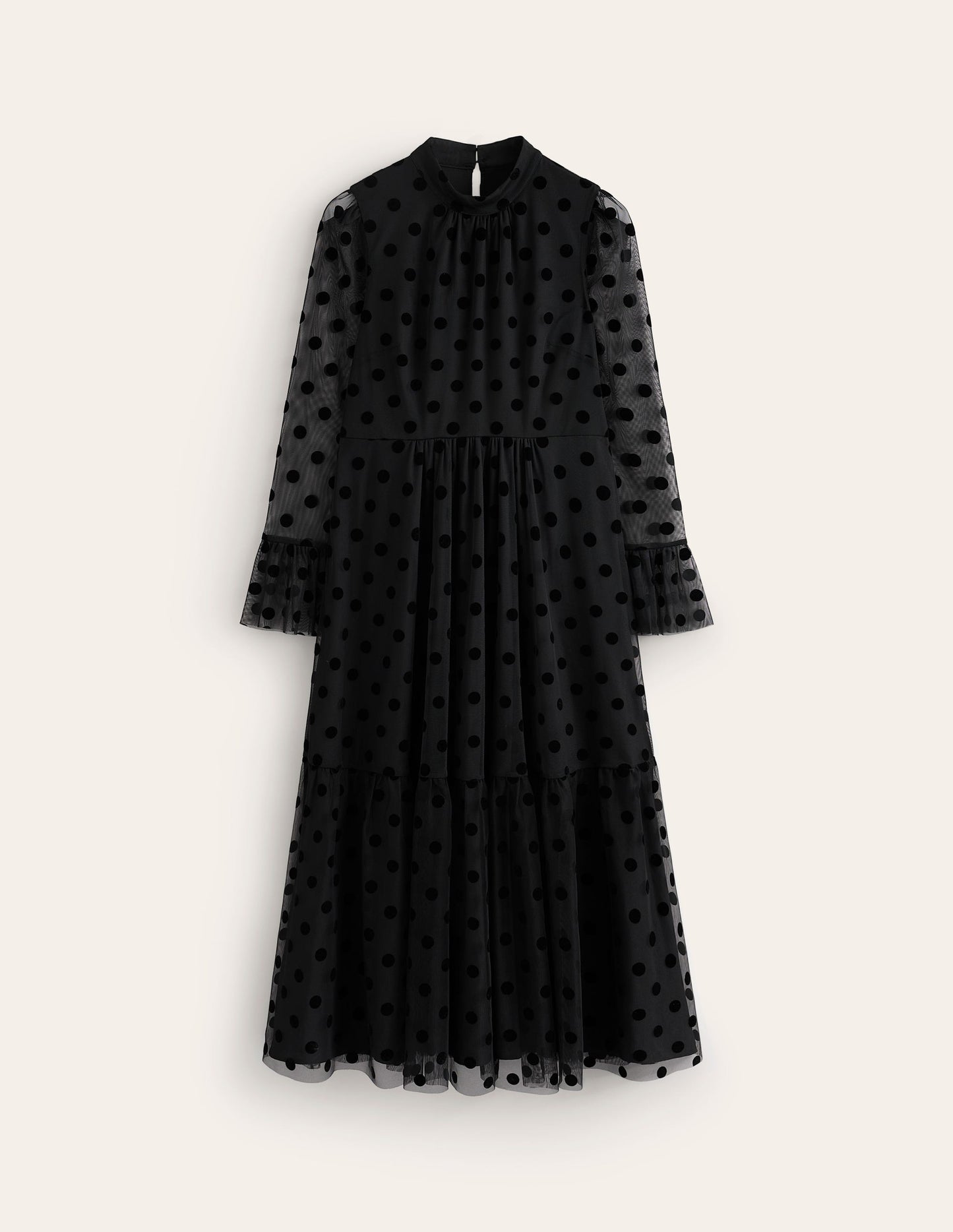 High Neck Tulle Tea Dress-Black Spot