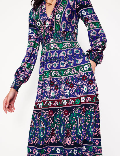 Ivy Border Print Midi Dress-Rich Blue, Paisley Medley