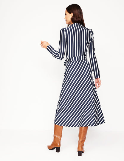 Imogen Collared Jersey Dress-French Navy and Ivory Stripe