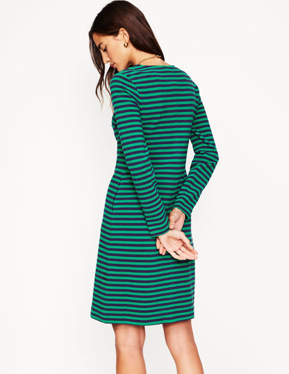 Cornelia Ottoman Dress-Rich Emerald, Navy Stripe