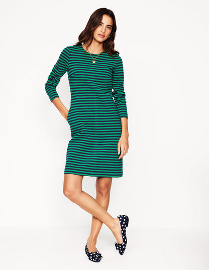 Cornelia Ottoman Dress-Rich Emerald, Navy Stripe