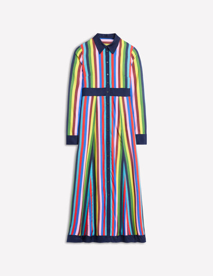 Empire Shirt Dress-Blue, Chestnut Multistripe