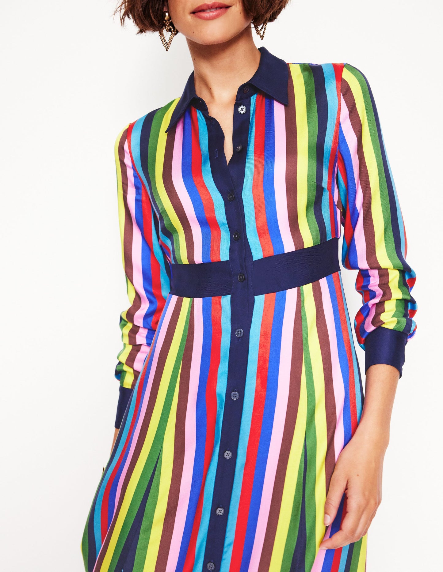 Empire Shirt Dress-Blue, Chestnut Multistripe