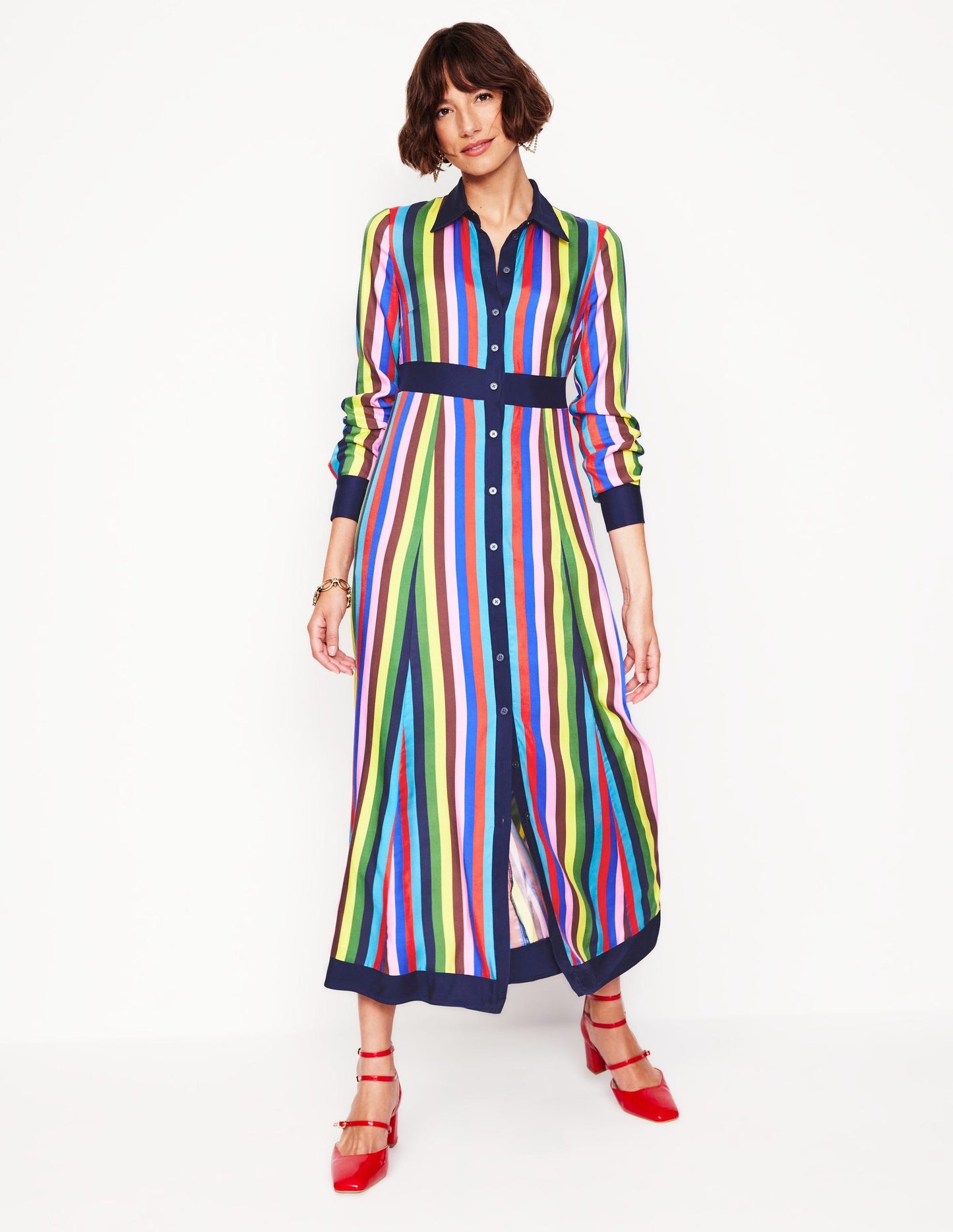 Empire Shirt Dress-Blue, Chestnut Multistripe