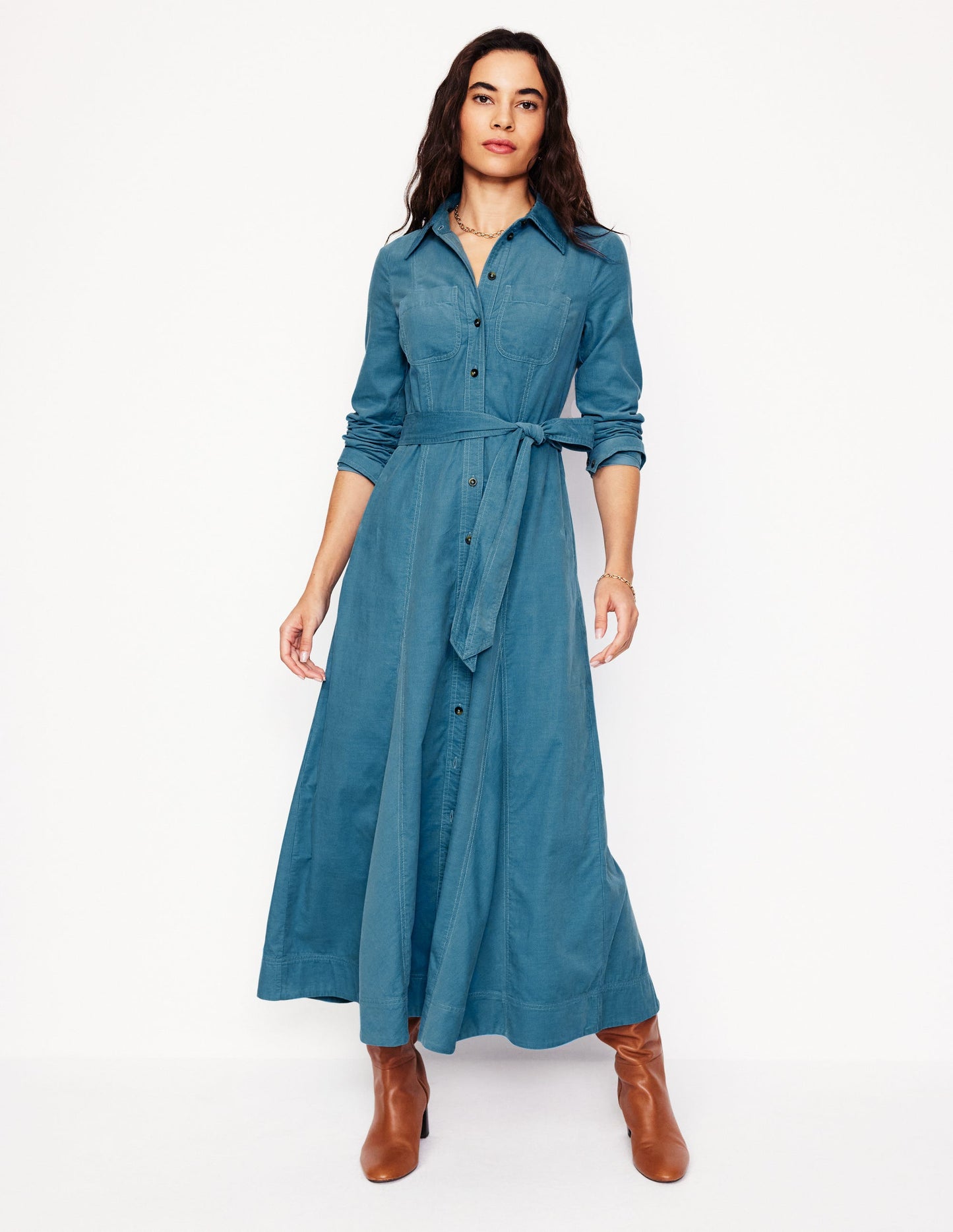 Mila Cord Midi Shirt Dress -Duck Egg Blue