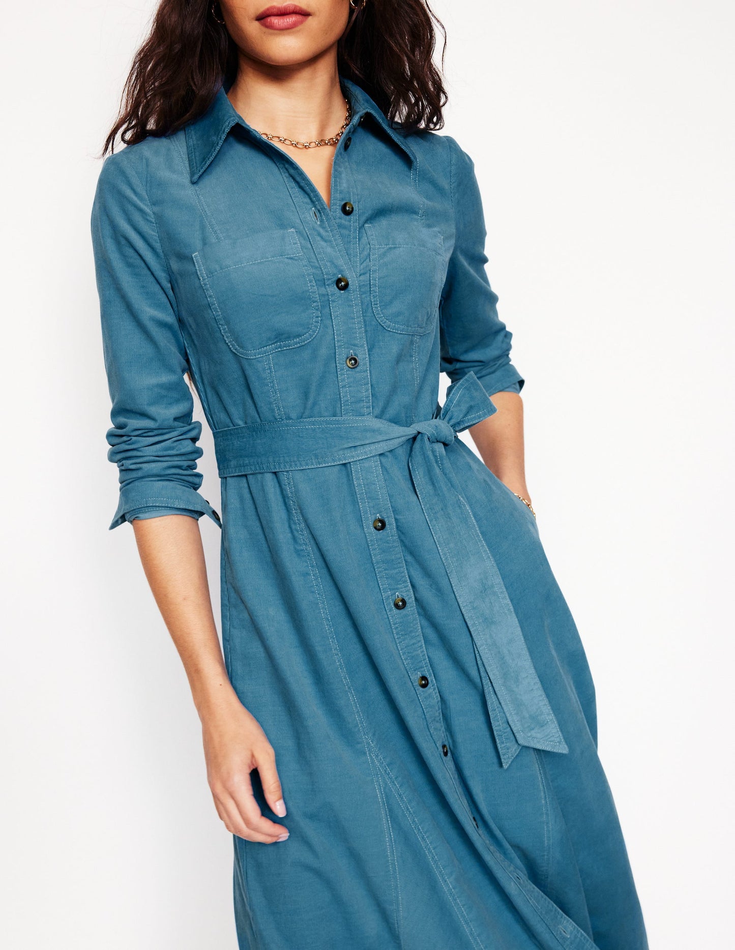 Mila Cord Midi Shirt Dress -Duck Egg Blue