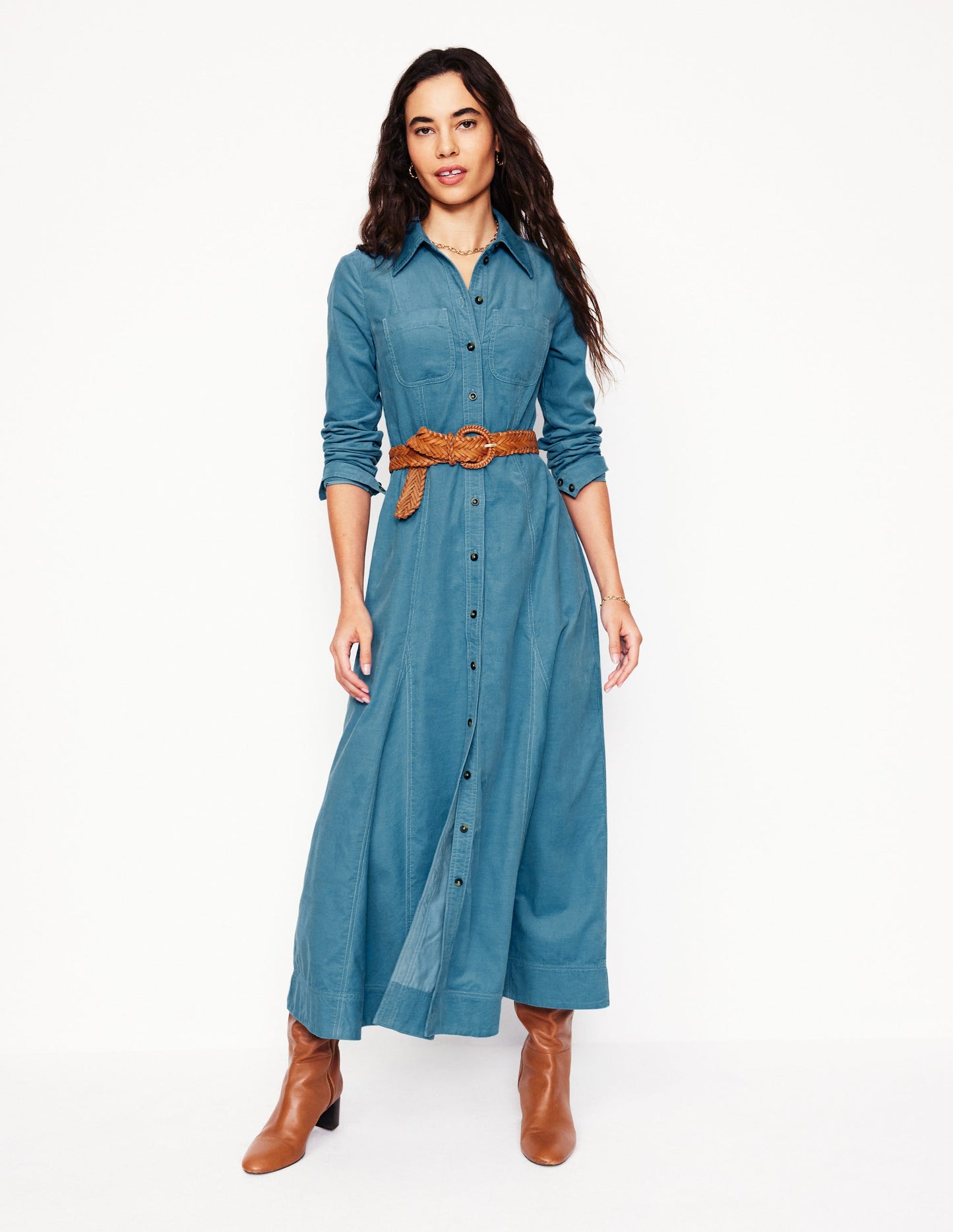 Mila Cord Midi Shirt Dress -Duck Egg Blue