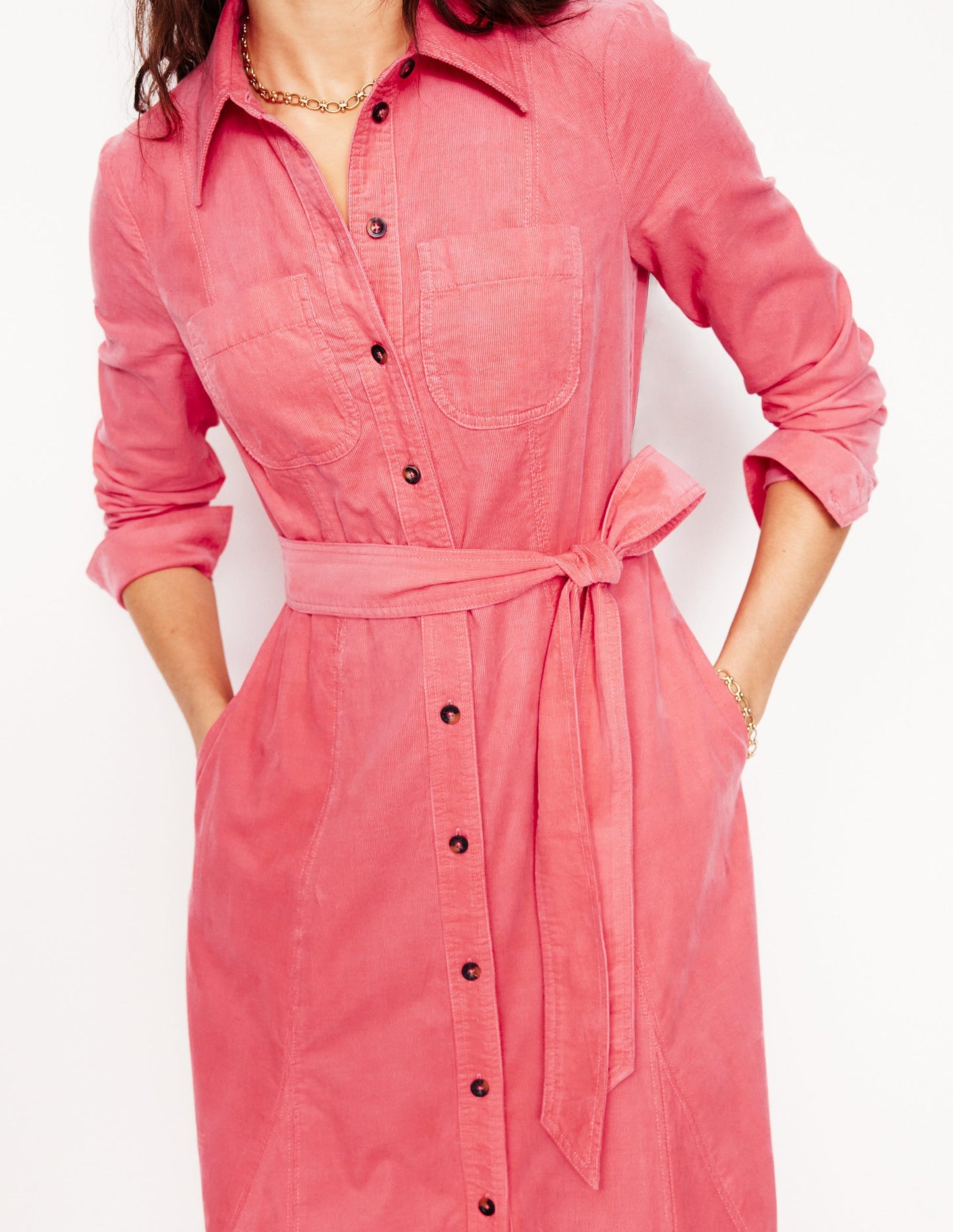 Mila Cord Midi Shirt Dress -Azalea Pink