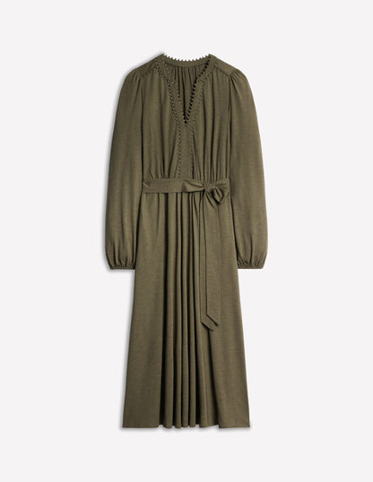 Maeve Trim Jersey Midi Dress -Classic Khaki