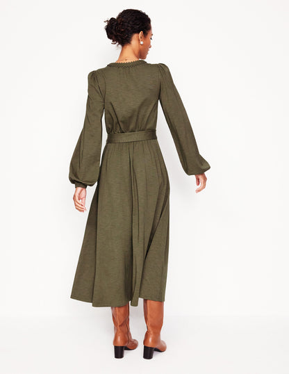 Maeve Trim Jersey Midi Dress -Classic Khaki