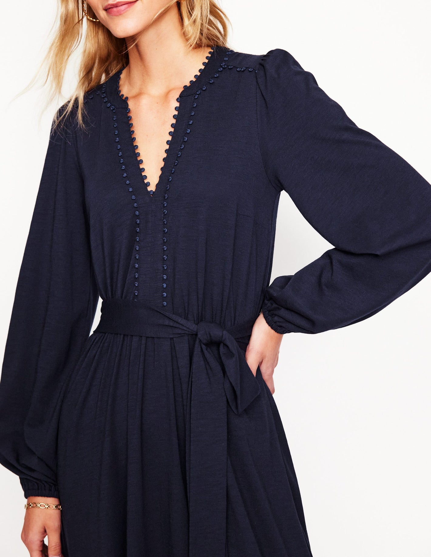 Maeve Trim Jersey Midi Dress -Navy