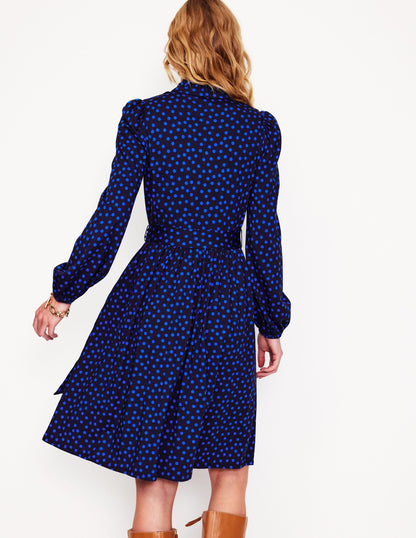 Willow Frill Short Shirt Dress -French Navy, Abstract Dot