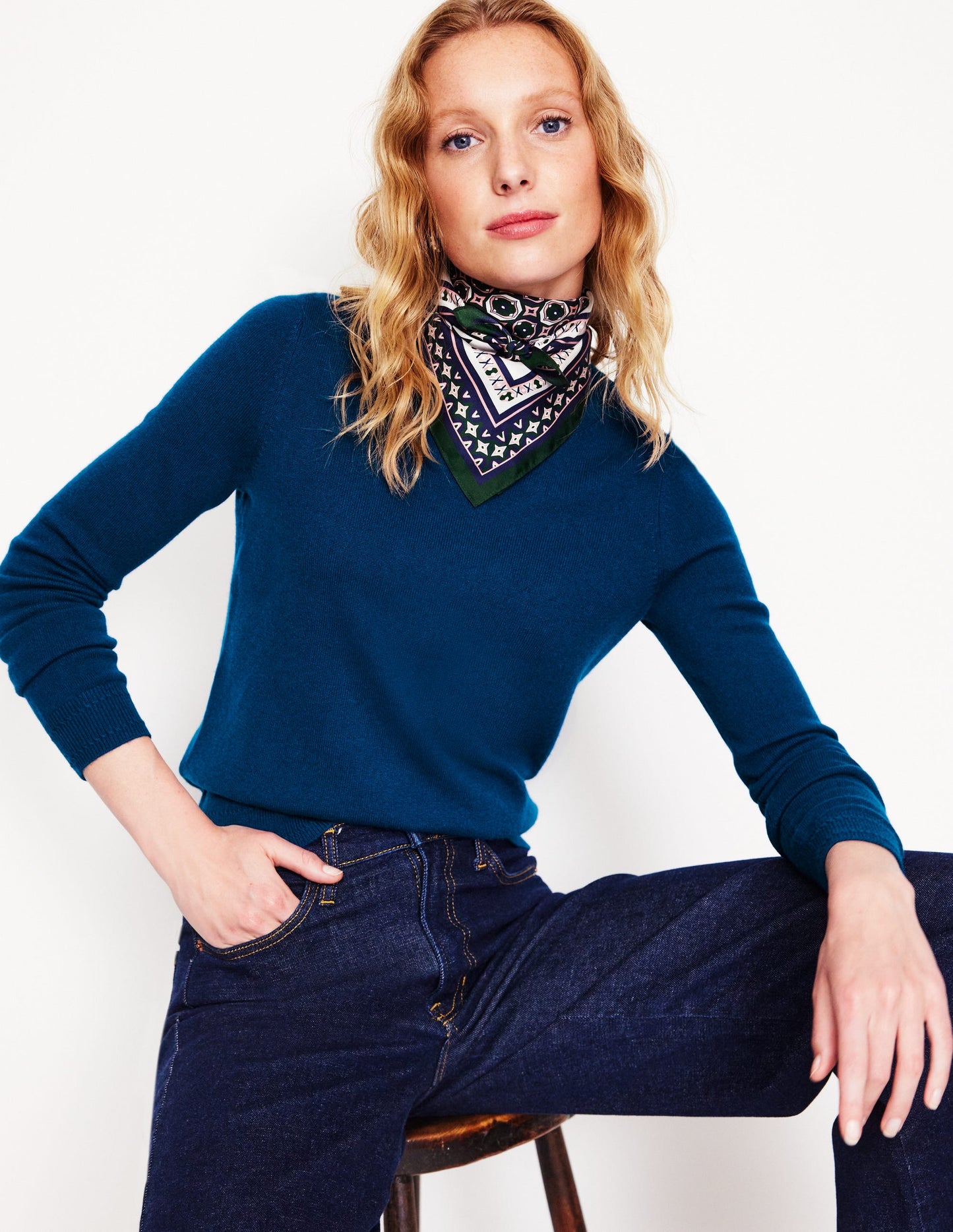 Eva Cashmere Crew Neck Jumper -Harbour Blue